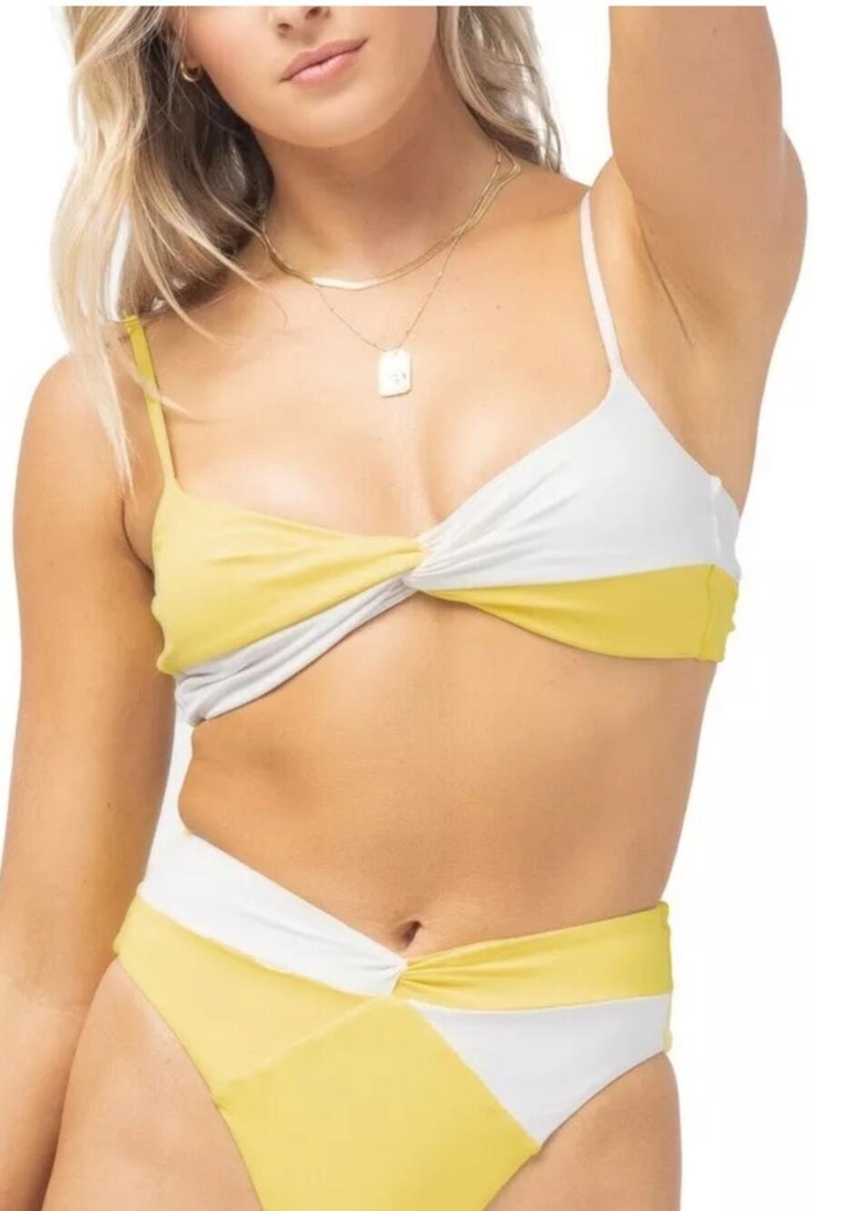 L*Space Ringo Bikini Top in White Yellow Size Small NWT Adjustable